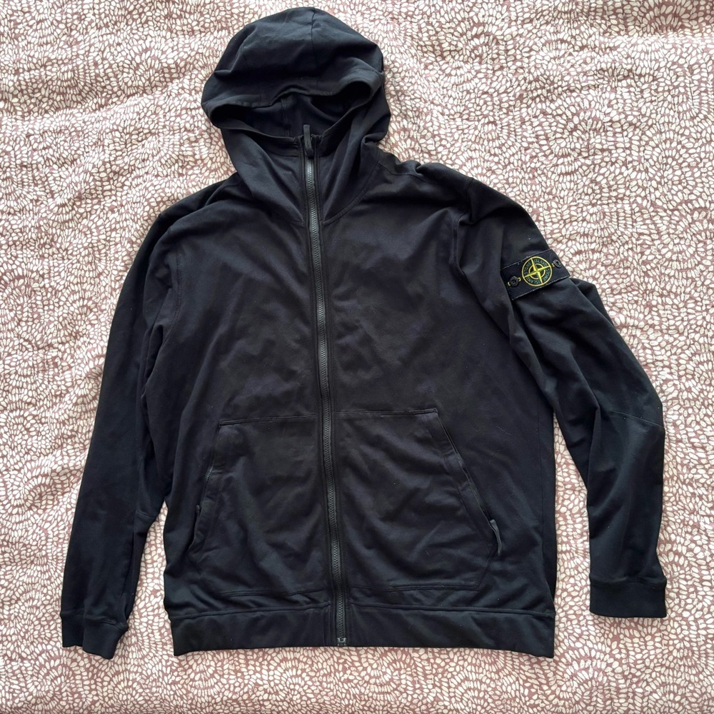 Stone Island Black Zip Up Hoodie Sweatshirt, size XXL